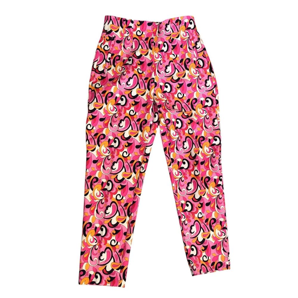 ZARA Pink‎ Paisley High Waist Barbie Retro 60's Summer Trouser Pants Sz M